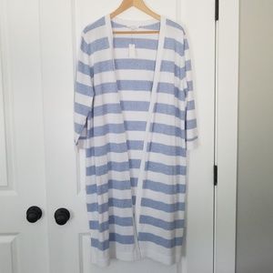 NWT!! Long "duster length" cotton stripe cardigan